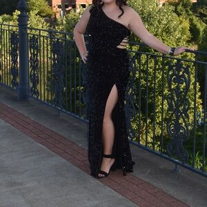 Black sequin and velvet dress